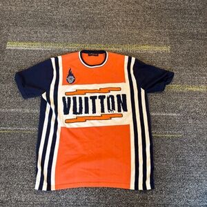 Louis Vuitton 1AFANP Short-Sleeved Cotton T-Shirt Orange/Blue